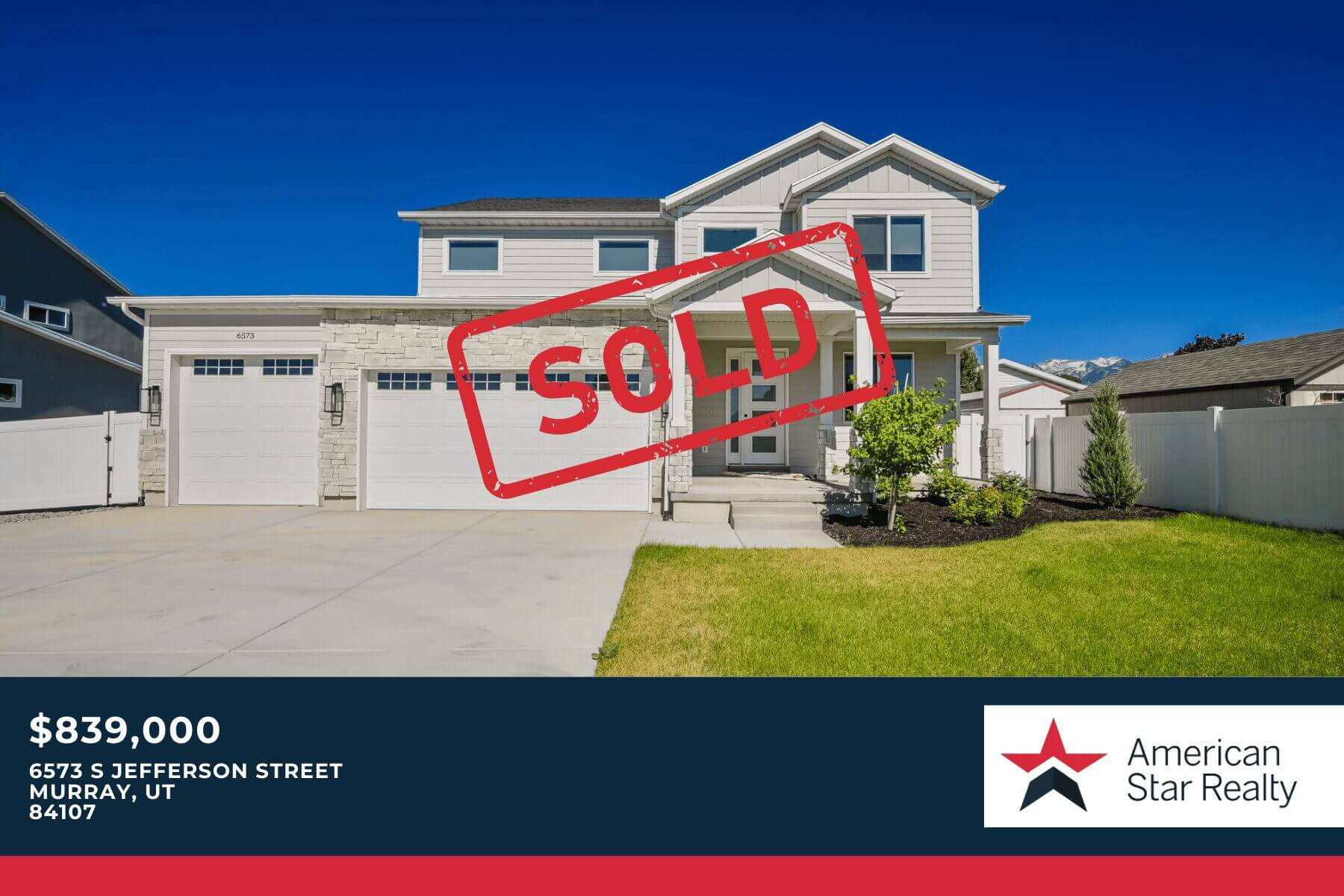 House with "Sold" sign, American Star Realty.
